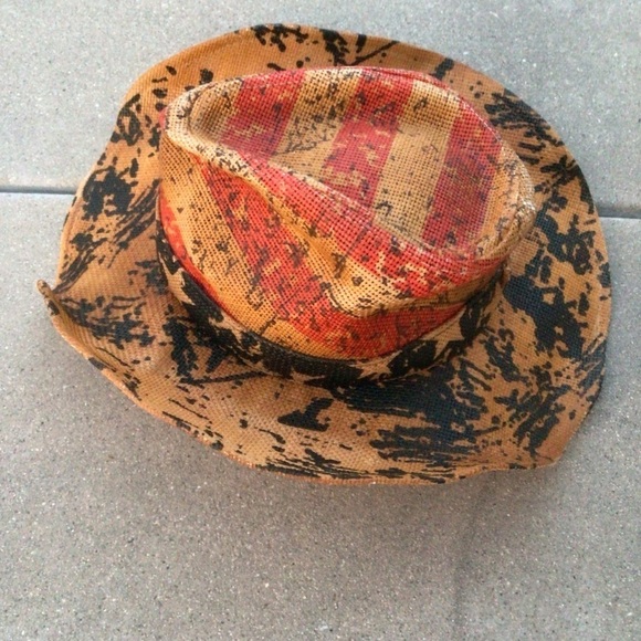 Vintage Tea Stain USA 4th Of July American Flag Shape It Brim Cowboy Western Hat - Picture 8 of 9